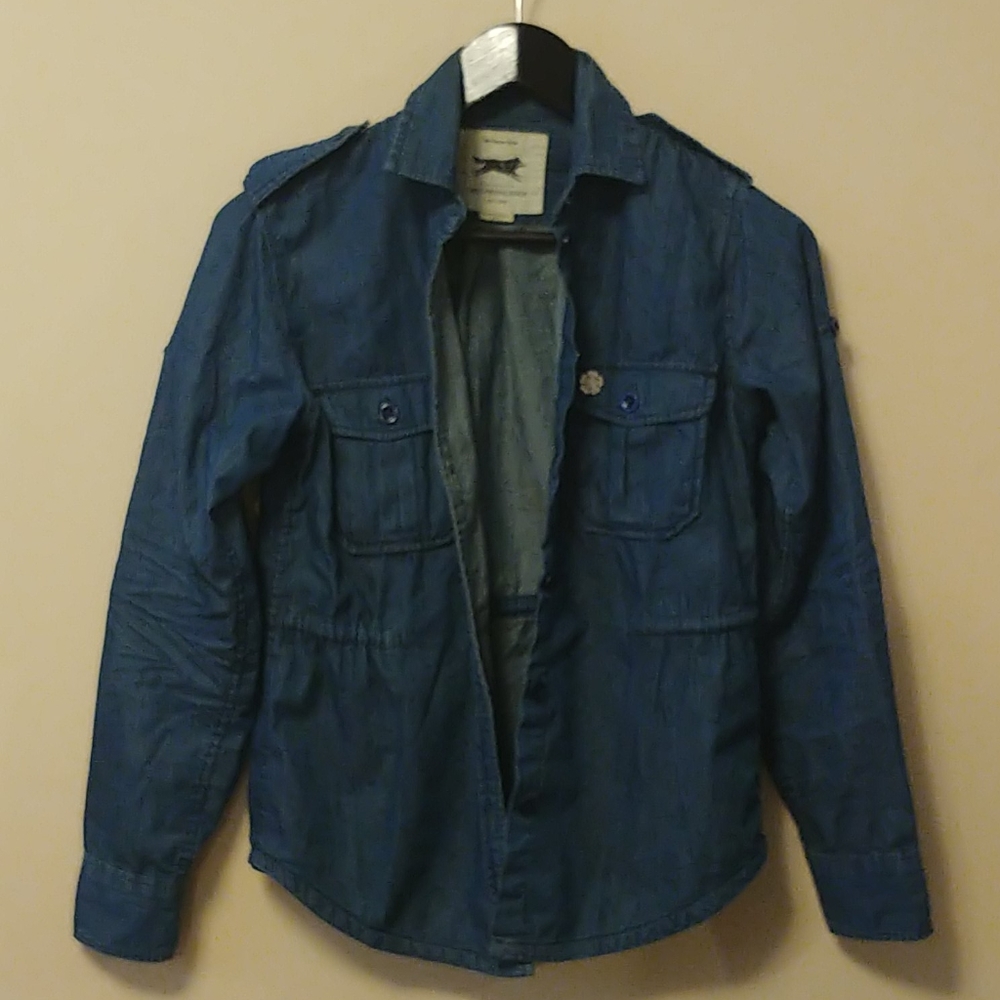 OBEY Chambray Denim Top Button Military Shirt Jacket Safari Cargo Utility Rock M